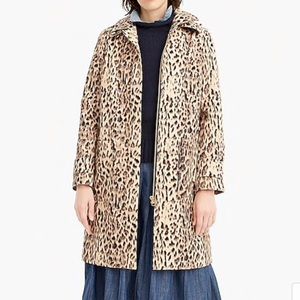 Leopard-print trench coat with removable hood